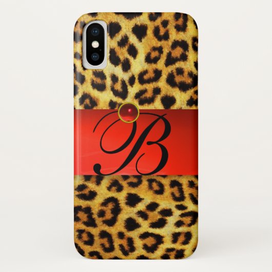 COQUES Case-Mate iPhone MONOGRAMME EN PIERRE ROUGE DE LA FOURRURE LÉOPARDE (Dos)