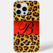 COQUES Case-Mate iPhone MONOGRAMME EN PIERRE ROUGE DE LA FOURRURE LÉOPARDE (Verso)