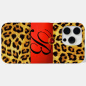 COQUES Case-Mate iPhone MONOGRAMME EN PIERRE ROUGE DE LA FOURRURE LÉOPARDE (Verso (horizontal))
