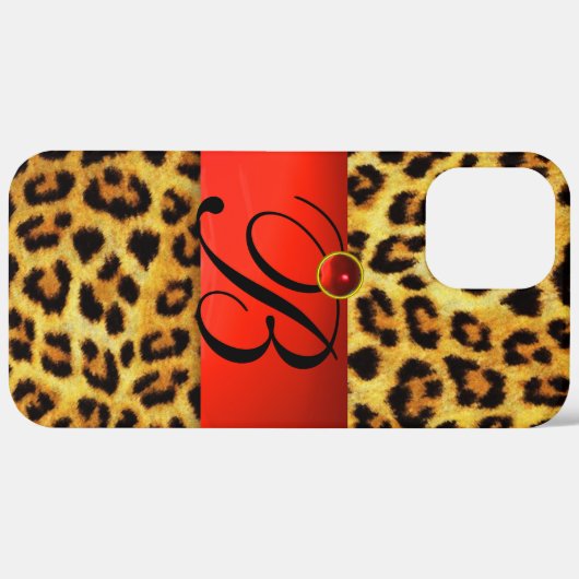 COQUES Case-Mate iPhone MONOGRAMME EN PIERRE ROUGE DE LA FOURRURE LÉOPARDE (Retour (horizontal))