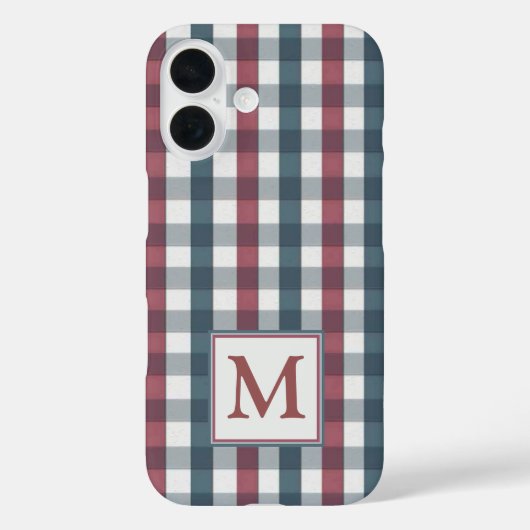 Coques Case-Mate iPhone Monogramme en plaid rouge, blanc et bleu (Verso)