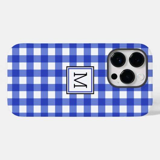 Coques Case-Mate iPhone Monogramme En vichy bleu (Verso (horizontal))