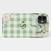 Coques Case-Mate iPhone Monogramme En vichy floral vert et blanc (Dos (Horizontal))