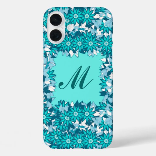 Coques Case-Mate iPhone Monogramme encadré de fleurs - bleu et blanc (Verso)