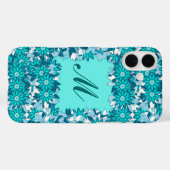 Coques Case-Mate iPhone Monogramme encadré de fleurs - bleu et blanc (Verso (horizontal))