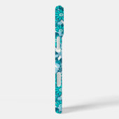 Coques Case-Mate iPhone Monogramme encadré de fleurs - bleu et blanc (Verso / Droite)