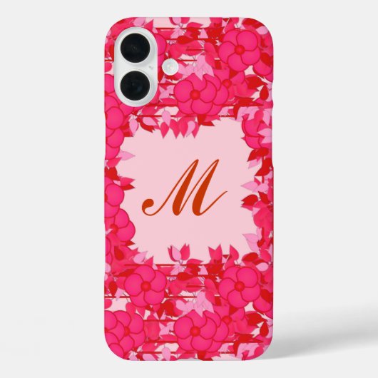Coques Case-Mate iPhone Monogramme encadré de fleurs - fuchsia et rose (Verso)