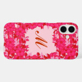 Coques Case-Mate iPhone Monogramme encadré de fleurs - fuchsia et rose (Verso (horizontal))