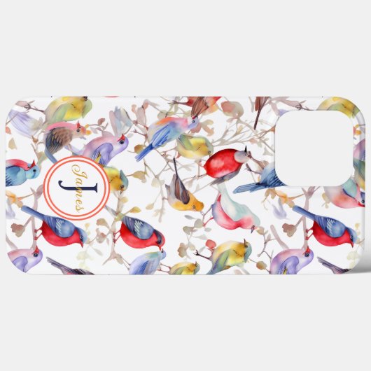Coques Case-Mate iPhone Monogramme Enchantant Aquarelle Oiseaux Motif (Verso (horizontal))