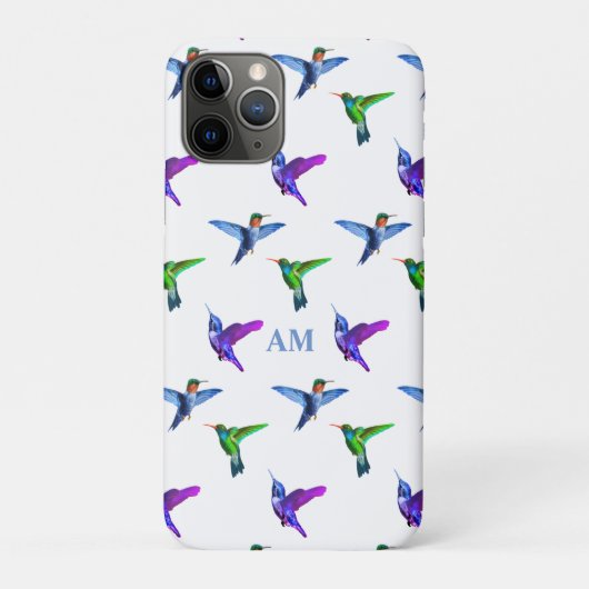 Coques Case-Mate iPhone Monogramme et colibris sur fond blanc (Dos)