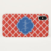 Coques Case-Mate iPhone Monogramme et nom bleu Quatrefoil rouge tendance (Dos (Horizontal))