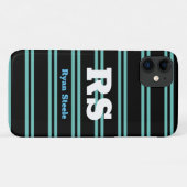 Coques Case-Mate iPhone Monogramme et nom gras, lignes sarcelle clair sur (Dos (Horizontal))