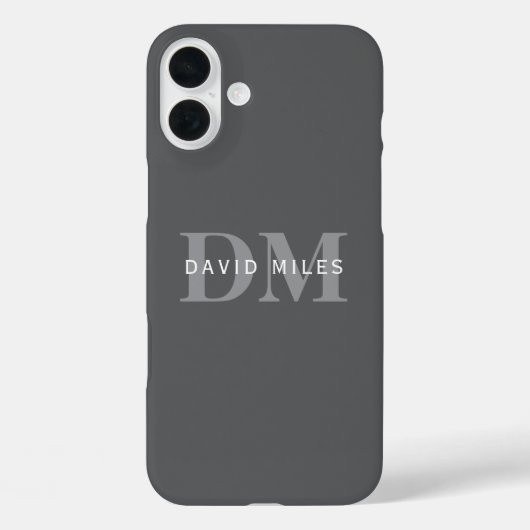 Coques Case-Mate iPhone Monogramme et nom gris foncé moderne (Verso)