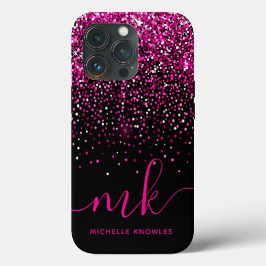 Coques Case-Mate iPhone Monogramme et nom Paillettes roses (Verso)