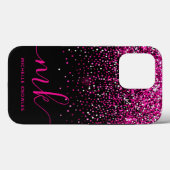 Coques Case-Mate iPhone Monogramme et nom Paillettes roses (Verso (horizontal))