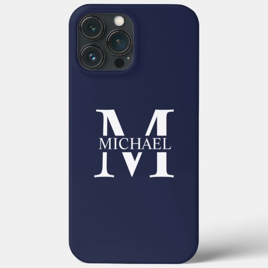 Coques Case-Mate iPhone Monogramme et nom personnalisés bleu marine (Verso)