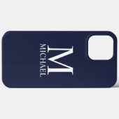 Coques Case-Mate iPhone Monogramme et nom personnalisés bleu marine (Verso (horizontal))
