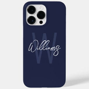 Coque Pour Pour iPhone 14 Pro Max Monogramme et nom personnalisés de Navy Blue Scrip