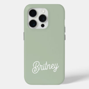 Coque iPhone 15 Pro Monogramme et nom personnalisés de Sage Vert moder