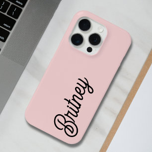 Coque iPhone 15 Pro Monogramme et nom rose pâle moderne