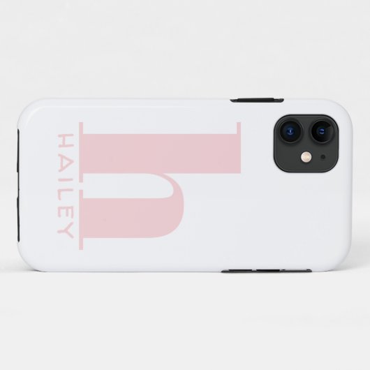 Coques Case-Mate iPhone Monogramme et nom simples en rose vif (Dos (Horizontal))