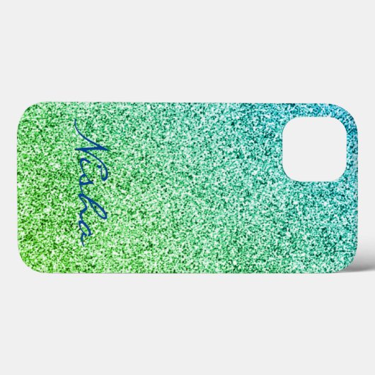 Coques Case-Mate iPhone Monogramme étincelant Parties scintillant verte (Verso (horizontal))