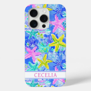 Coque iPhone 15 Pro Monogramme étoile de mer aquarelle