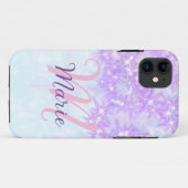 Coques Case-Mate iPhone Monogramme étoile pailleté rose violet ajouter let (Dos (Horizontal))