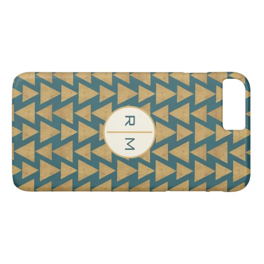Coques Case-Mate iPhone Monogramme| Extérieur Geo Step| Pat Turquoise Gold (Dos (Horizontal))