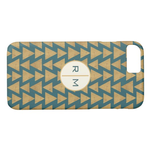 Coques Case-Mate iPhone Monogramme| Extérieur Geo Step| Pat Turquoise Gold (Dos (Horizontal))