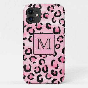 Coque iPhone 11 Monogramme fait sur commande. Copie noire et rose
