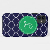 Coques Case-Mate iPhone Monogramme fait sur commande de Quatrefoil en vert (Dos (Horizontal))