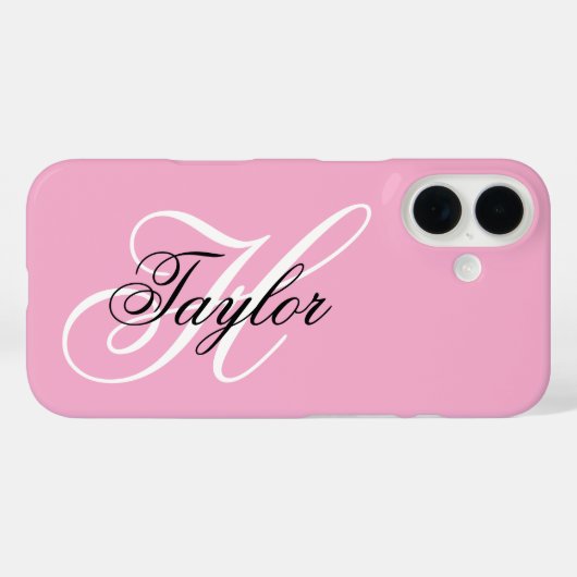 Coques Case-Mate iPhone Monogramme fantaisie noir et blanc Rose (Verso (horizontal))