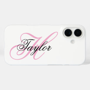 Coques iPhone 16 Monogramme fantaisie noir et rose