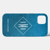 Coques Case-Mate iPhone Monogramme Faux Blue Leather (Verso (horizontal))