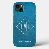 Coques Case-Mate iPhone Monogramme Faux Blue Leather (Verso)