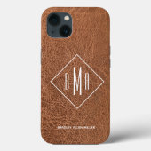 Coques Case-Mate iPhone Monogramme Faux Cuir Brown (Verso)