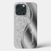Coques Case-Mate iPhone Monogramme Faux Diamond Silver Bling (Verso)