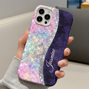 Case-Mate iPhone Case monogramme faux paillettes argent violet iridescen