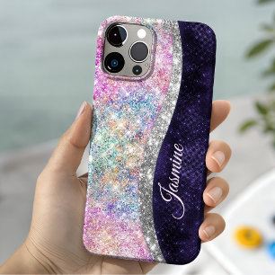 Case-Mate iPhone Case monogramme faux paillettes argent violet iridescen