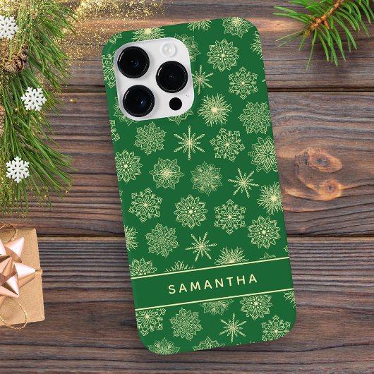 Coques Case-Mate iPhone Monogramme Festive Snowflakes Green Christmas