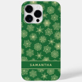 Coques Case-Mate iPhone Monogramme Festive Snowflakes Green Christmas (Verso)