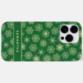 Coques Case-Mate iPhone Monogramme Festive Snowflakes Green Christmas (Verso (horizontal))