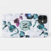 Coques Case-Mate iPhone Monogramme feuillage d'eucalyptus en marbre blanc  (Dos (Horizontal))