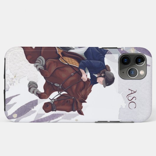 Coques Case-Mate iPhone Monogramme Fille et Cheval Jumping sur Violet Abst (Dos (Horizontal))