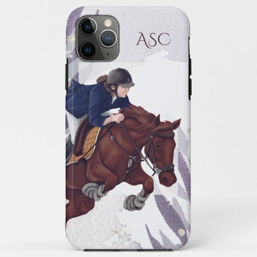 Coques Case-Mate iPhone Monogramme Fille et Cheval Jumping sur Violet Abst (Dos)