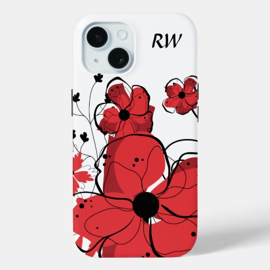 Coques Case-Mate iPhone Monogramme Fille moderne Fleurs rouge et noir (Verso)