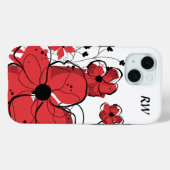 Coques Case-Mate iPhone Monogramme Fille moderne Fleurs rouge et noir (Verso (horizontal))