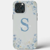 Coques Case-Mate iPhone Monogramme Fleur Bleue Personnalisé (Verso)