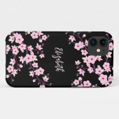 Coques Case-Mate iPhone Monogramme Fleur de Cerisier Noir Rose (Dos (Horizontal))